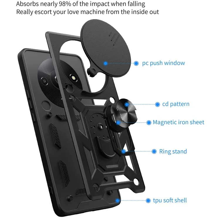 For Xiaomi Redmi A3 / Poco C61 4G Phone Back Case Camera Protection PC+TPU Scratch-Resistant Cover - Black