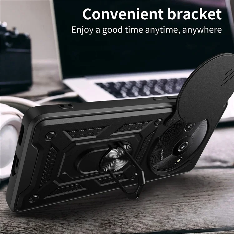 For Xiaomi Redmi A3 / Poco C61 4G Phone Back Case Camera Protection PC+TPU Scratch-Resistant Cover - Black