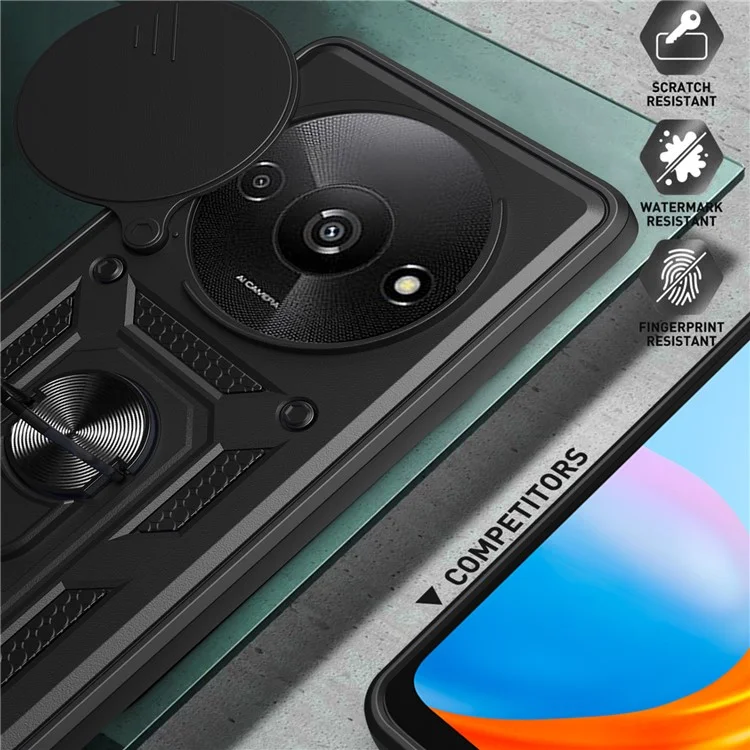 For Xiaomi Redmi A3 / Poco C61 4G Phone Back Case Camera Protection PC+TPU Scratch-Resistant Cover - Black