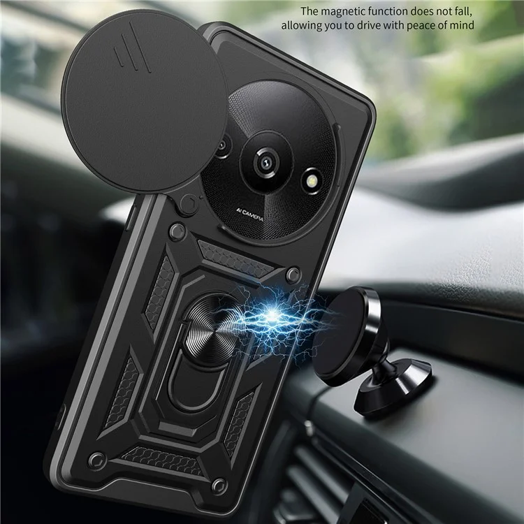 For Xiaomi Redmi A3 / Poco C61 4G Phone Back Case Camera Protection PC+TPU Scratch-Resistant Cover - Black