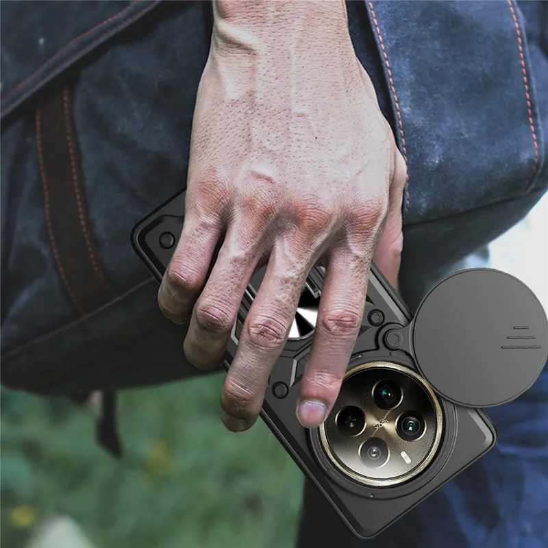 For Realme 12 Pro 5G / 12 Pro+ 5G Case Lens Cover Kickstand PC+TPU Phone Shell - Gold