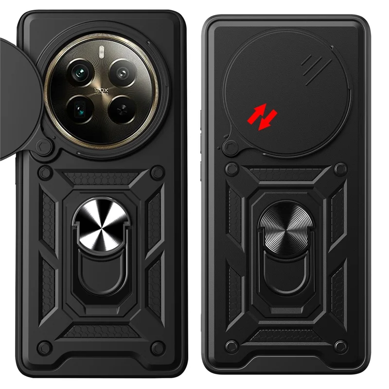 For Realme 12 Pro 5G / 12 Pro+ 5G Case Lens Cover Kickstand PC+TPU Phone Shell - Gold