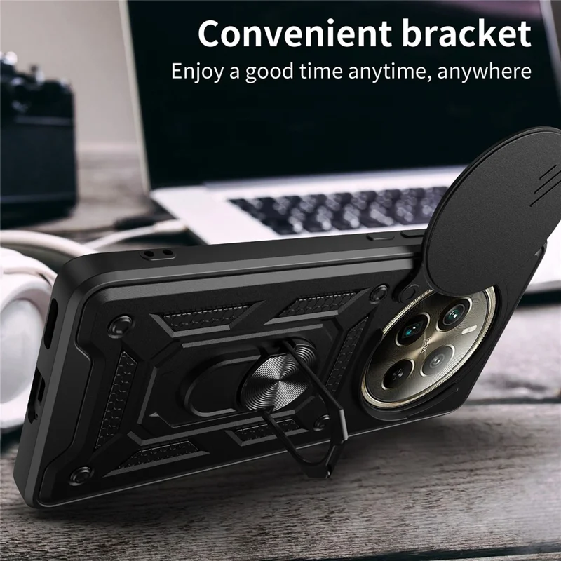 For Realme 12 Pro 5G / 12 Pro+ 5G Case Lens Cover Kickstand PC+TPU Phone Shell - Gold