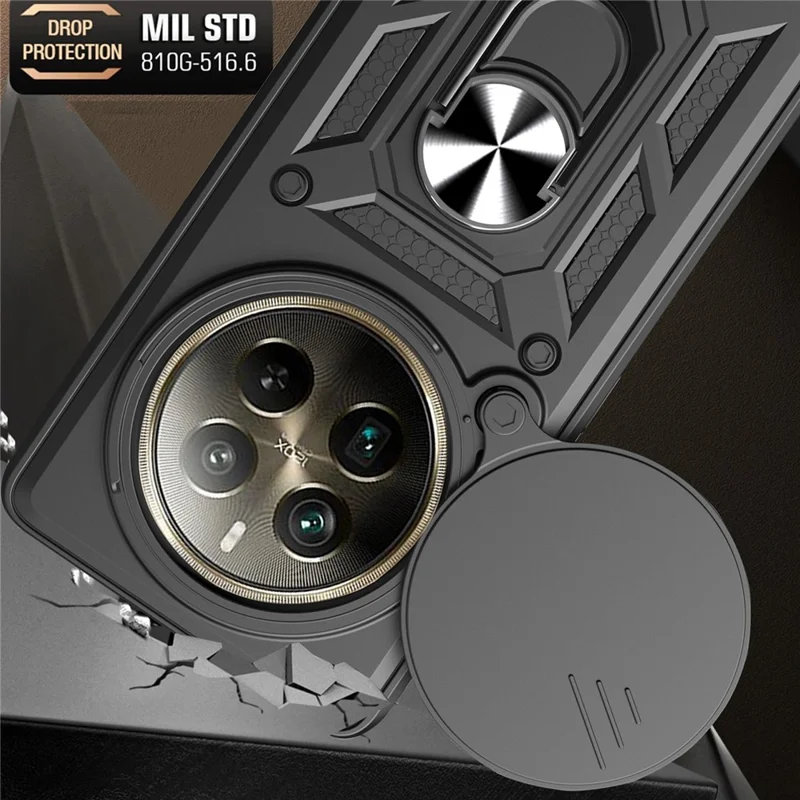 For Realme 12 Pro 5G / 12 Pro+ 5G Case Lens Cover Kickstand PC+TPU Phone Shell - Gold