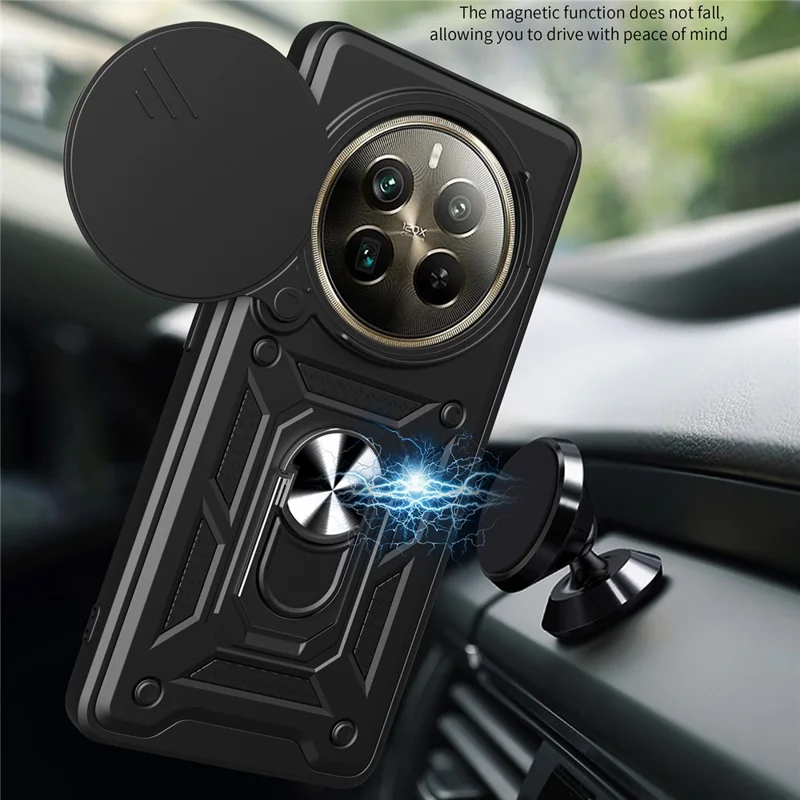 For Realme 12 Pro 5G / 12 Pro+ 5G Case Lens Cover Kickstand PC+TPU Phone Shell - Gold