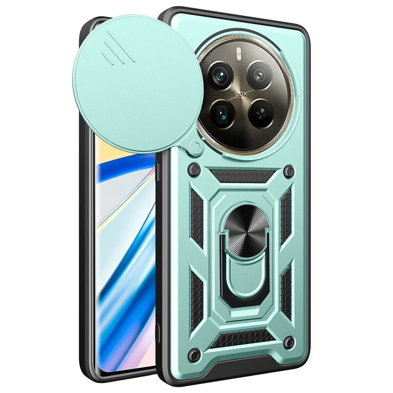 Para Realme 12 Pro 5G / 12 Pro+ 5G Case Lens Cover Kickstand PC+TPU Phone Shell - Verde