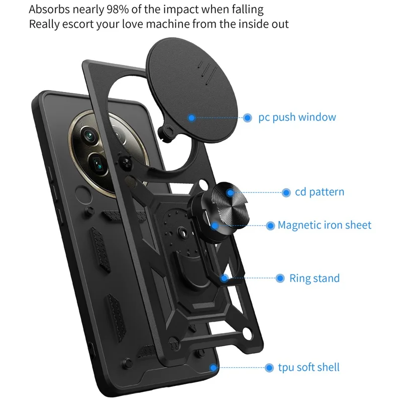 Para Realme 12 Pro 5G / 12 Pro+ 5G Case Lens Cover Kickstand PC+TPU Phone Shell - Verde