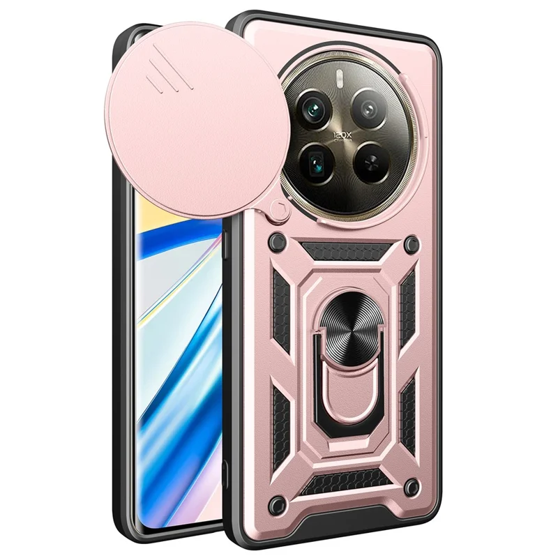 Для Realme 12 Pro 5G / 12 Pro+ 5G Чехол Крышка объектива Подставка PC+TPU Чехол для телефона - Розовое золото