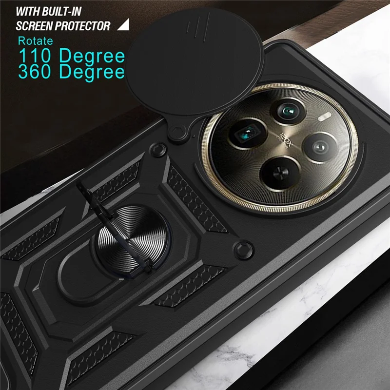 For Realme 12 Pro 5G / 12 Pro+ 5G Case Lens Cover Kickstand PC+TPU Phone Shell - Silver