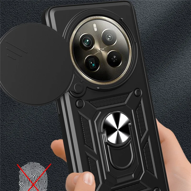 For Realme 12 Pro 5G / 12 Pro+ 5G Case Lens Cover Kickstand PC+TPU Phone Shell - Silver