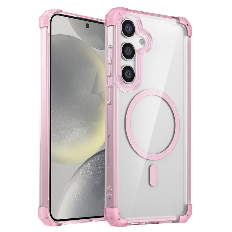 Für Samsung Galaxy S24 magnetisches Smartphone-Gehäuse Transaprent TPU+PC Hybrid Abdeckung - Transparentes Rosa