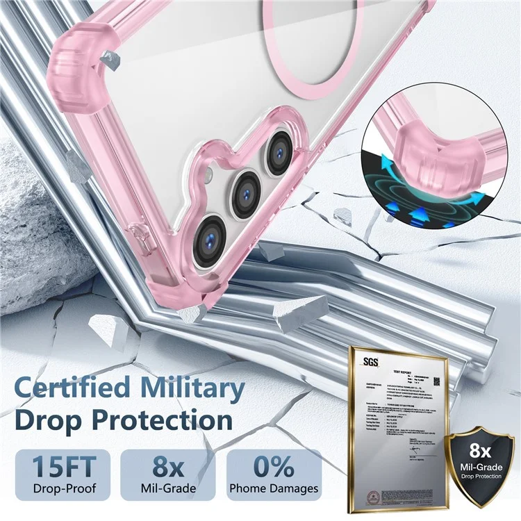 Für Samsung Galaxy S24 magnetisches Smartphone-Gehäuse Transaprent TPU+PC Hybrid Abdeckung - Transparentes Rosa