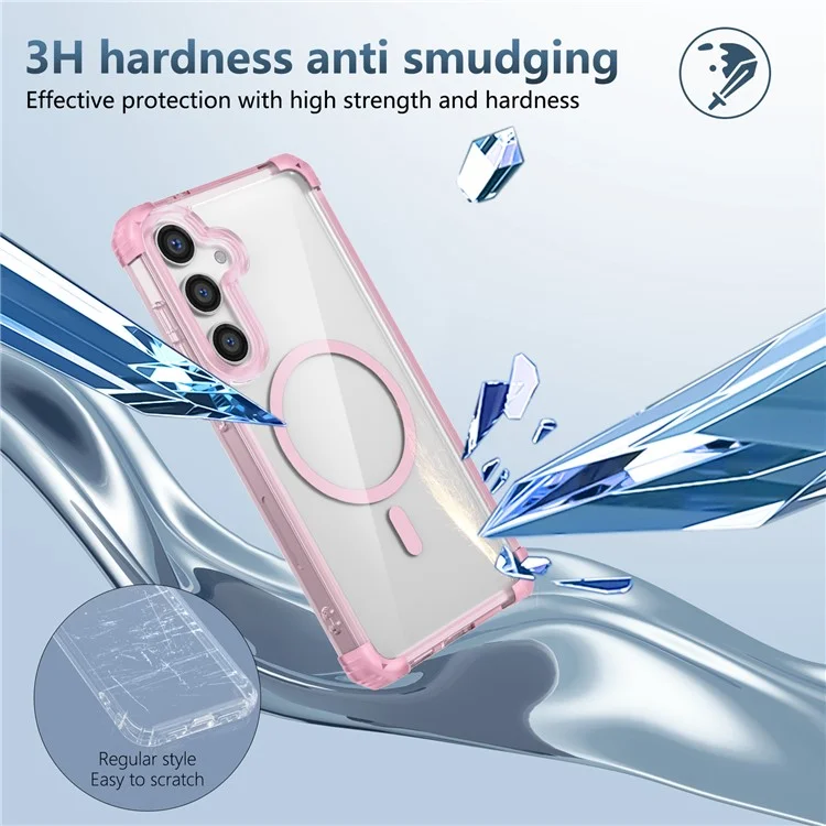Für Samsung Galaxy S24 magnetisches Smartphone-Gehäuse Transaprent TPU+PC Hybrid Abdeckung - Transparentes Rosa