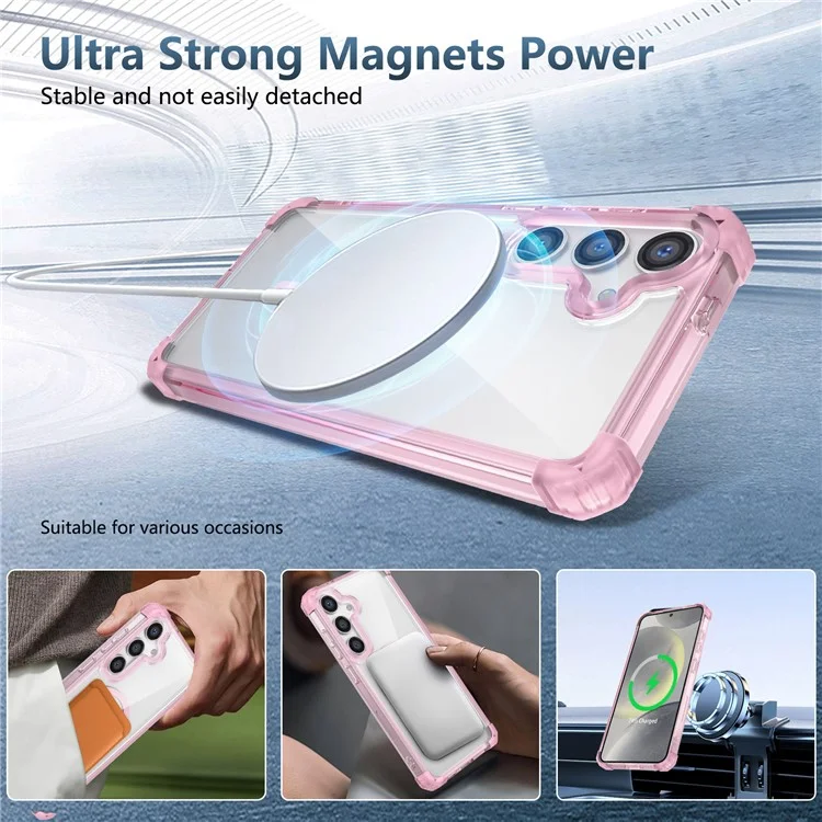 Für Samsung Galaxy S24 magnetisches Smartphone-Gehäuse Transaprent TPU+PC Hybrid Abdeckung - Transparentes Rosa