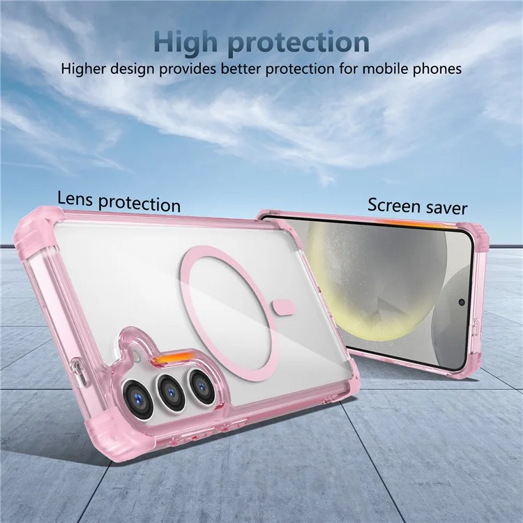 Für Samsung Galaxy S24 magnetisches Smartphone-Gehäuse Transaprent TPU+PC Hybrid Abdeckung - Transparentes Rosa