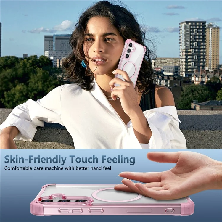 Für Samsung Galaxy S24 magnetisches Smartphone-Gehäuse Transaprent TPU+PC Hybrid Abdeckung - Transparentes Rosa