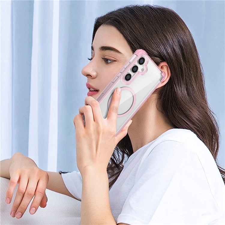 Für Samsung Galaxy S24 magnetisches Smartphone-Gehäuse Transaprent TPU+PC Hybrid Abdeckung - Transparentes Rosa
