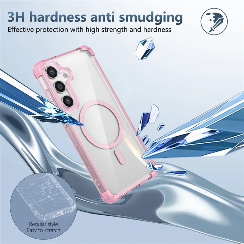For Samsung Galaxy S24+ Magnetic Case Reinforced Corner TPU+PC Clear Phone Cover - Transparent Pink