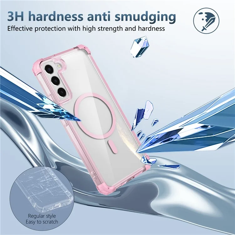 Für Samsung Galaxy S22 5G Magnetische Hülle TPU+PC Klar Militärischer Schutz Handyhülle - Transparentes Pink