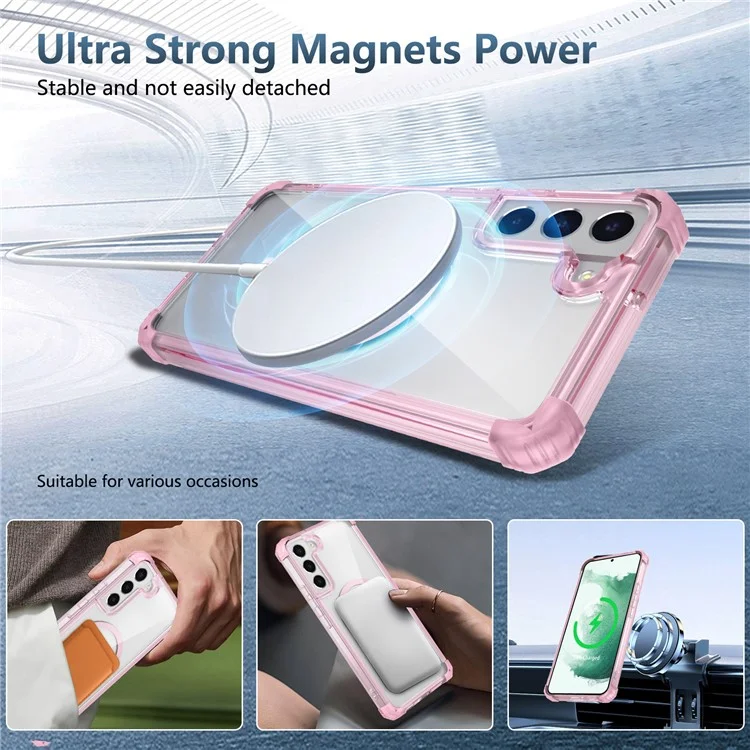 Für Samsung Galaxy S22 5G Magnetische Hülle TPU+PC Klar Militärischer Schutz Handyhülle - Transparentes Pink