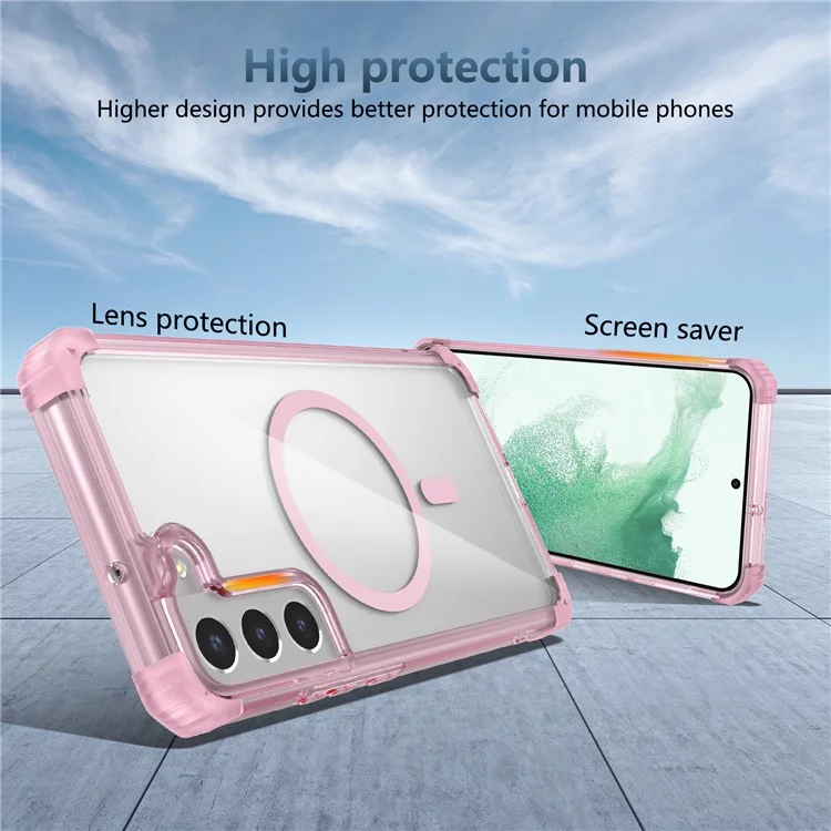 Für Samsung Galaxy S22 5G Magnetische Hülle TPU+PC Klar Militärischer Schutz Handyhülle - Transparentes Pink