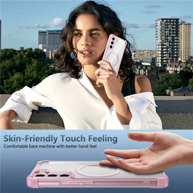 Für Samsung Galaxy S22 5G Magnetische Hülle TPU+PC Klar Militärischer Schutz Handyhülle - Transparentes Pink