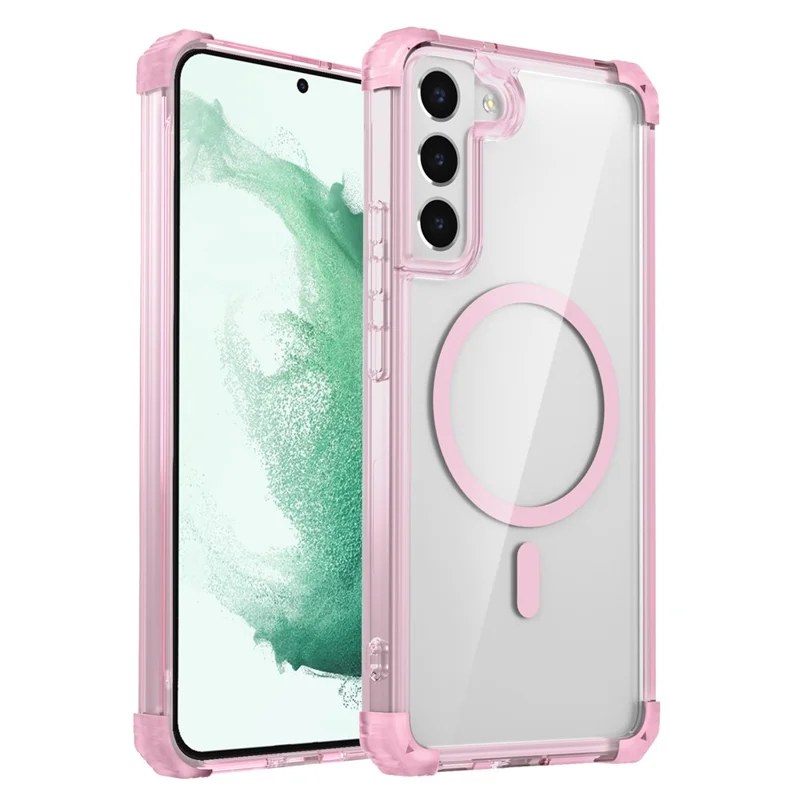 For Samsung Galaxy S22+ 5G Clear Phone Magnetic Case TPU+PC Cover - Transparent Pink