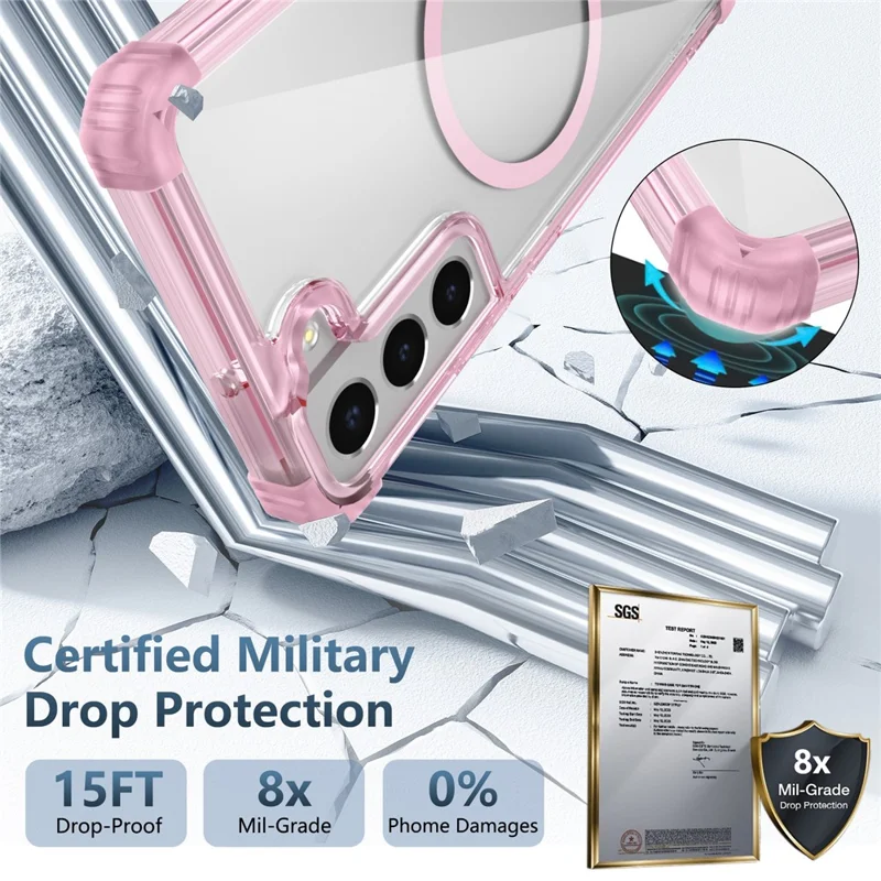 For Samsung Galaxy S22+ 5G Clear Phone Magnetic Case TPU+PC Cover - Transparent Pink