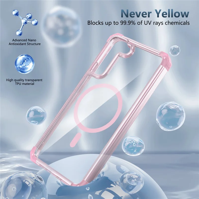 For Samsung Galaxy S22+ 5G Clear Phone Magnetic Case TPU+PC Cover - Transparent Pink
