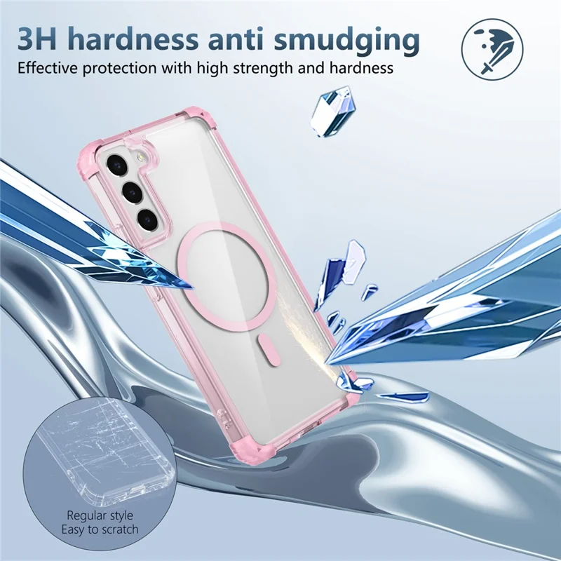 For Samsung Galaxy S22+ 5G Clear Phone Magnetic Case TPU+PC Cover - Transparent Pink