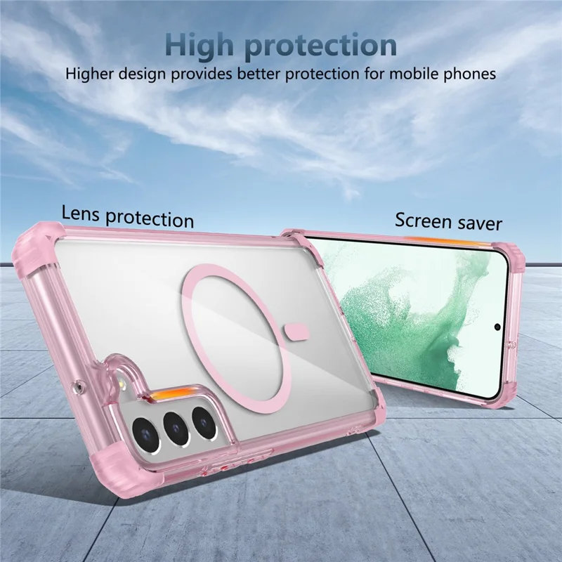 For Samsung Galaxy S22+ 5G Clear Phone Magnetic Case TPU+PC Cover - Transparent Pink