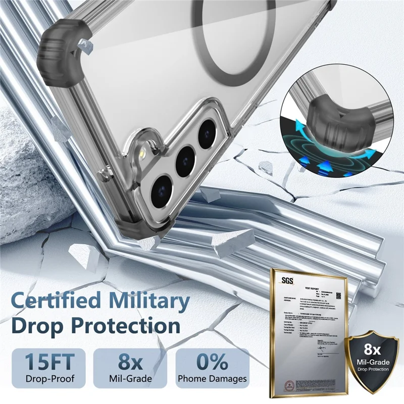 Per Samsung Galaxy S22+ 5G Custodia Telefonica Trasparente Compatibile con MagSafe TPU+PC Cover - Nero Trasparente