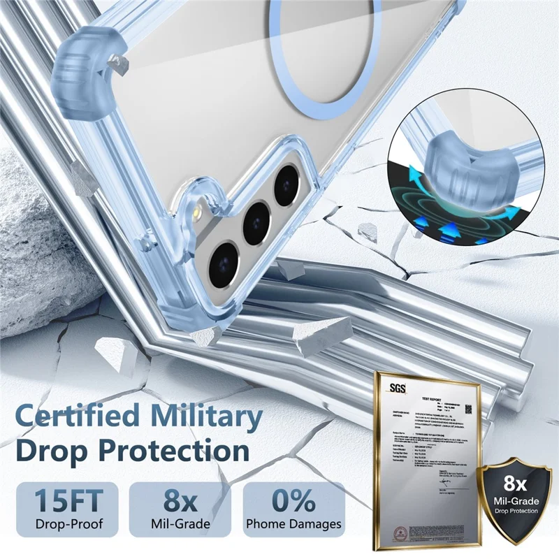 For Samsung Galaxy S22+ 5G gennemsigtig telefonbeskyttelsesdæksel kompatibel med MagSafe TPU+PC dæksel - transparent blå