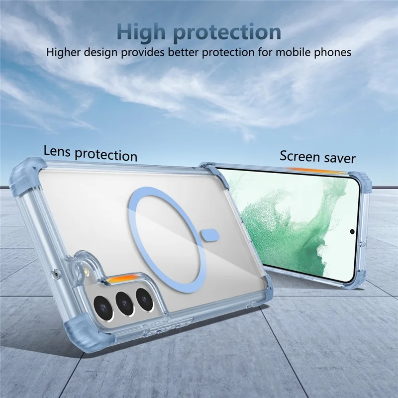 For Samsung Galaxy S22+ 5G gennemsigtig telefonbeskyttelsesdæksel kompatibel med MagSafe TPU+PC dæksel - transparent blå