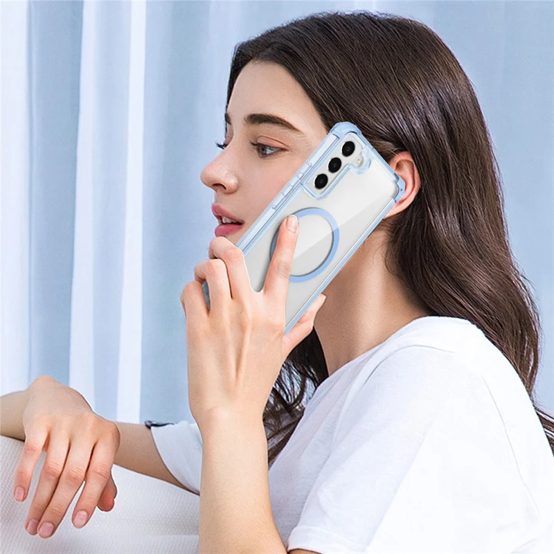 For Samsung Galaxy S22+ 5G gennemsigtig telefonbeskyttelsesdæksel kompatibel med MagSafe TPU+PC dæksel - transparent blå
