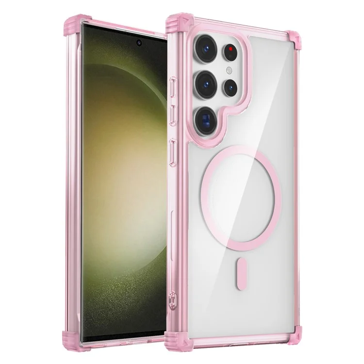 For Samsung Galaxy S23 Ultra Case Compatible with Magsafe TPU+PC Reinforced Corners Shell - Transparent Pink