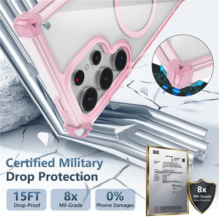 For Samsung Galaxy S23 Ultra Case Compatible with Magsafe TPU+PC Reinforced Corners Shell - Transparent Pink
