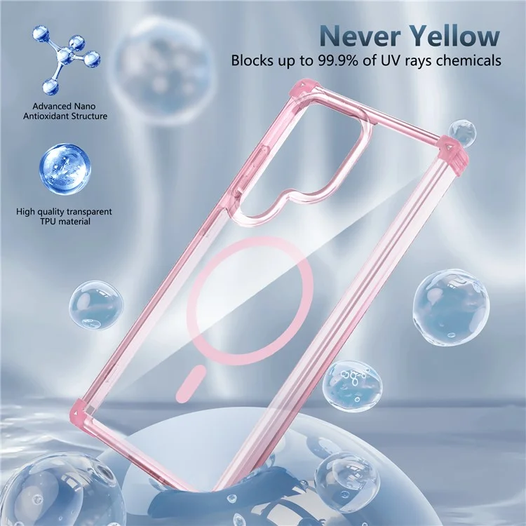For Samsung Galaxy S23 Ultra Case Compatible with Magsafe TPU+PC Reinforced Corners Shell - Transparent Pink