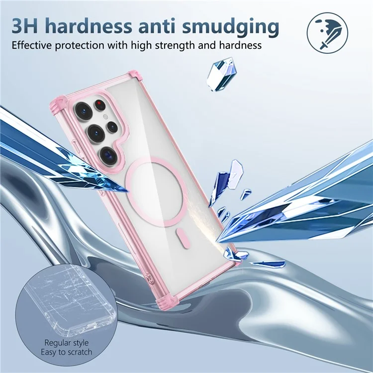 For Samsung Galaxy S23 Ultra Case Compatible with Magsafe TPU+PC Reinforced Corners Shell - Transparent Pink