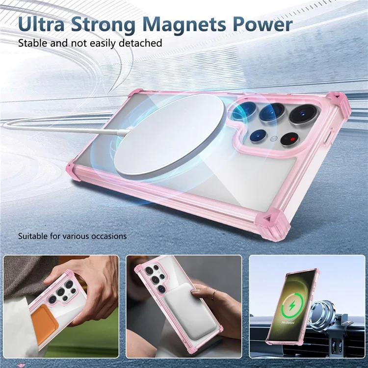 For Samsung Galaxy S23 Ultra Case Compatible with Magsafe TPU+PC Reinforced Corners Shell - Transparent Pink