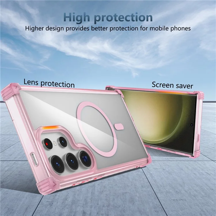 For Samsung Galaxy S23 Ultra Case Compatible with Magsafe TPU+PC Reinforced Corners Shell - Transparent Pink
