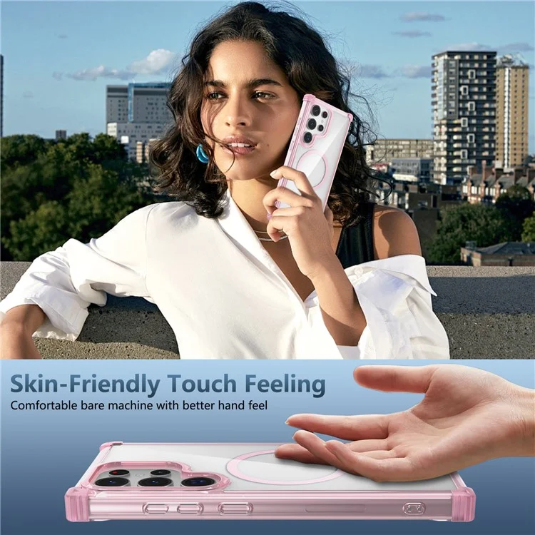For Samsung Galaxy S23 Ultra Case Compatible with Magsafe TPU+PC Reinforced Corners Shell - Transparent Pink