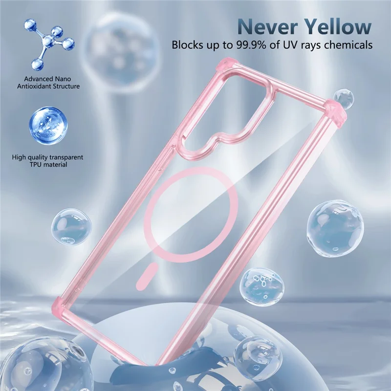 For Samsung Galaxy S22 Ultra 5G Magnetic Case TPU+PC Clear Phone Cover - Transparent Pink