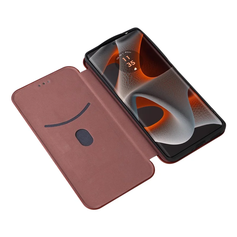 For Motorola Edge 50 Pro 5G Case Carbon Fiber Texture Leather Phone Shell - Brown