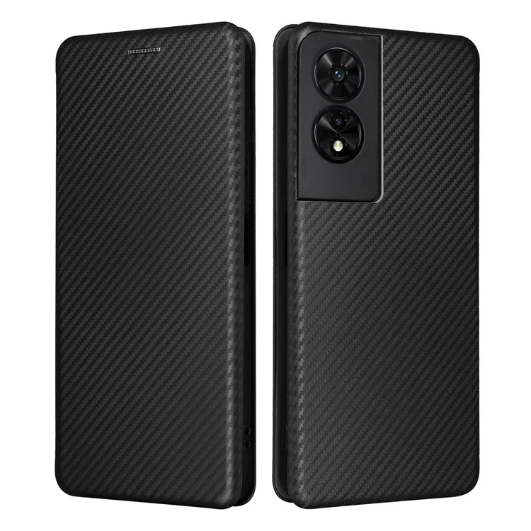 Para TCL 505 Phone Case Carbon Fiber Texture Leather Magnetic Closing Shell - Preto
