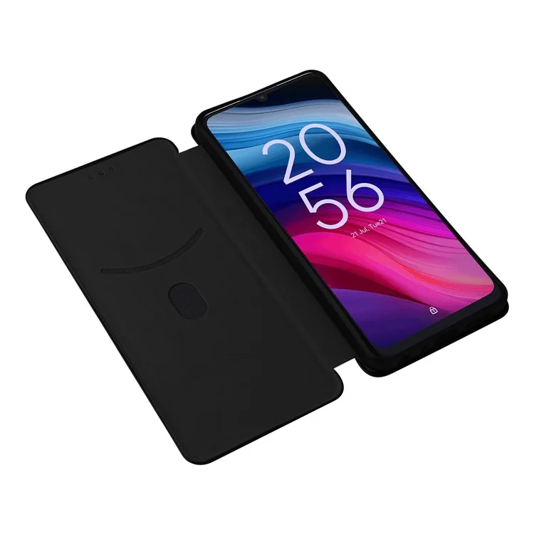 Para TCL 505 Phone Case Carbon Fiber Texture Leather Magnetic Closing Shell - Preto