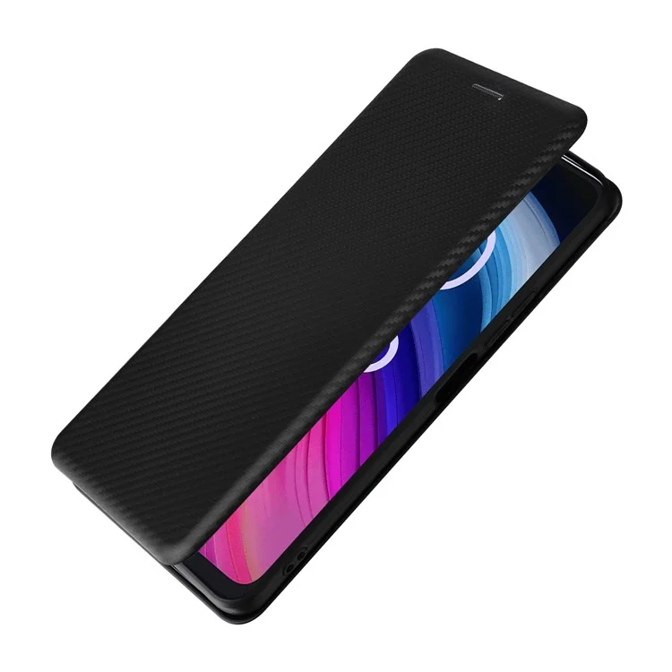 Para TCL 505 Phone Case Carbon Fiber Texture Leather Magnetic Closing Shell - Preto