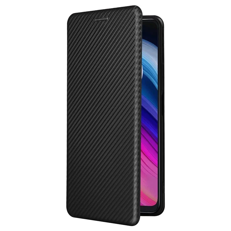 Para TCL 505 Phone Case Carbon Fiber Texture Leather Magnetic Closing Shell - Preto