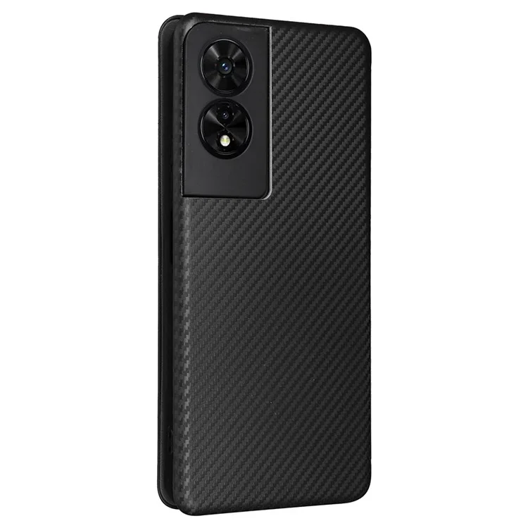 Para TCL 505 Phone Case Carbon Fiber Texture Leather Magnetic Closing Shell - Preto
