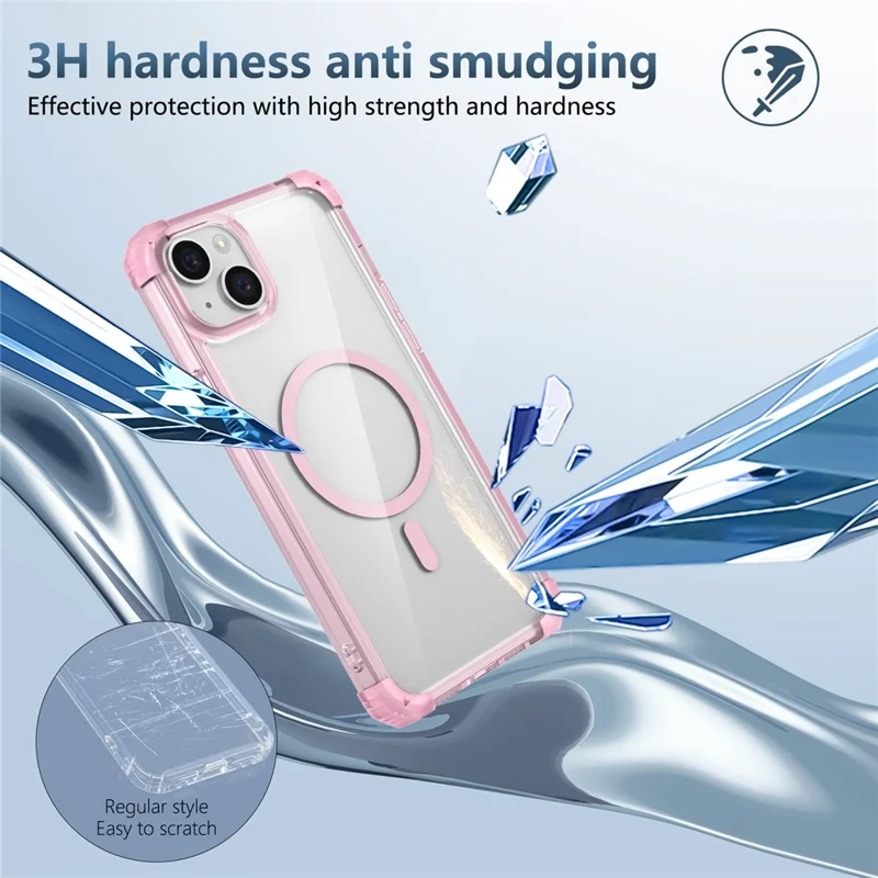 For iPhone 13 / 14 Magnetic Case TPU+PC Clear Back Phone Cover Reinforced Drop Protection - Transparent Pink